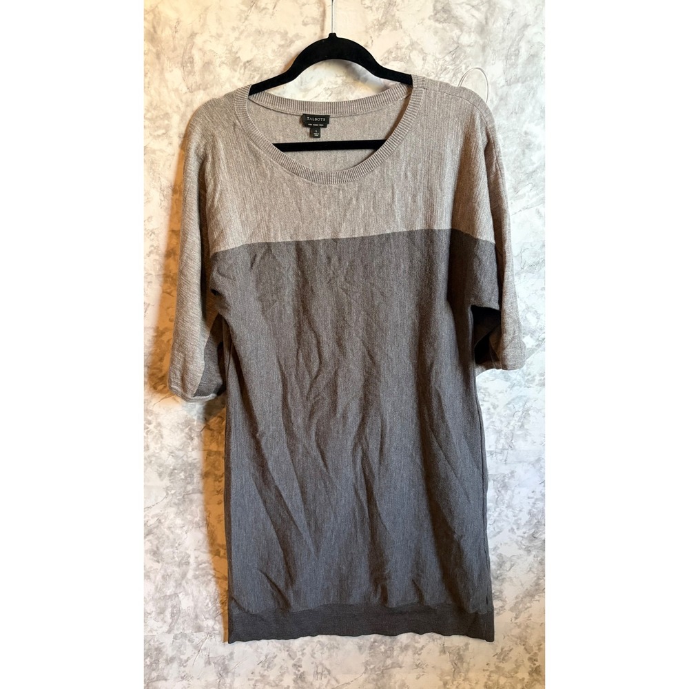 Talbots Wool Blend Color Block  Sweater Dress Gray Knit‎ Knee Length L
